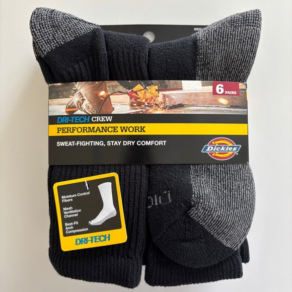 Dickies Men's Dri-Tech Sweat Fighting Stay Dry Crew Socks, Shoe Sz 5-9, 6 Pair - Picture 2 of 5